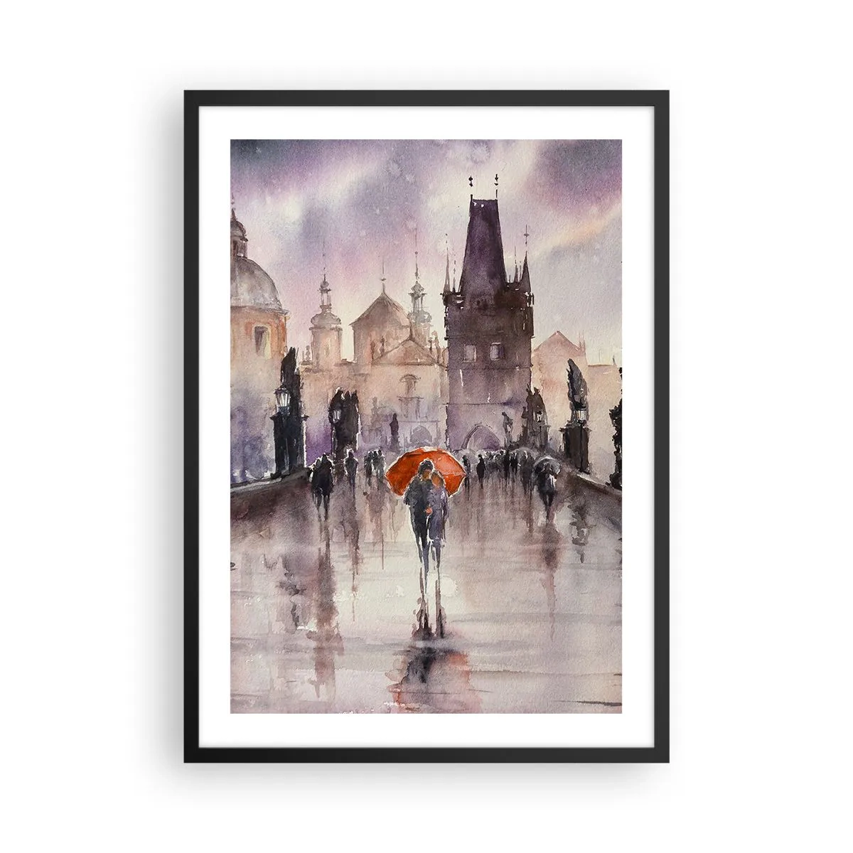 Pôster com moldura preta - Um passeio romântico na ponte em um dia chuvoso - 50x70cm - Pessoas não mudam - Decoração de parede moderna para a sala de estar e quarto ARTTOR