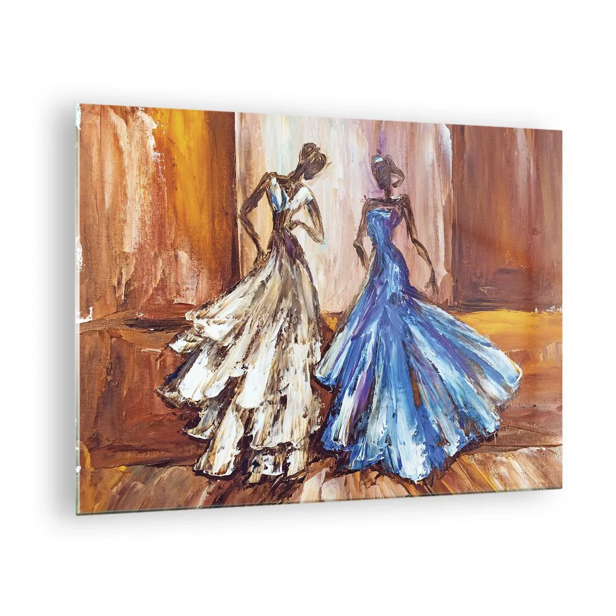 Quadro em vidro - Figuras femininas em vestidos de baile em estilo artístico - 70x50cm - Uma bela dupla - Decoração de parede moderna para a sala de estar e quarto ARTTOR