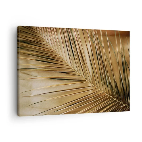 Quadro em tela - Folha de palmeira dourada sobre fundo sólido - 70x50cm - Colunata natural - Decoração de parede moderna para a sala de estar e quarto ARTTOR