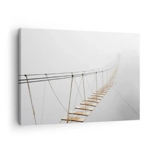 Quadro em tela - Uma ponte suspensa no nevoeiro de uma perspectiva minimalista - 70x50cm - Para onde levará? - Decoração de parede moderna para a sala de estar e quarto ARTTOR