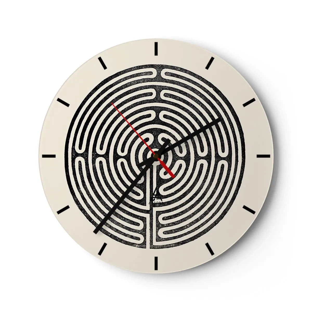 Relógio de parede - Relógio em vidro - Um labirinto preto e branco com um layout geométrico em um fundo claro - 30x30cm - Ordem misteriosa - Decoração de parede moderna para a sala de estar, cozinha e quarto ARTTOR