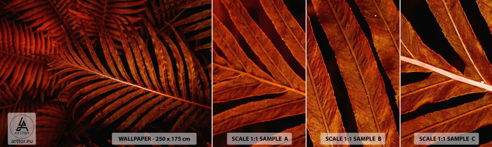 Amostra de Papel de Parede Standard Eco - O calor da vida - Abstração, Folhas de palmeira, Planta tropical - 100x30 cm