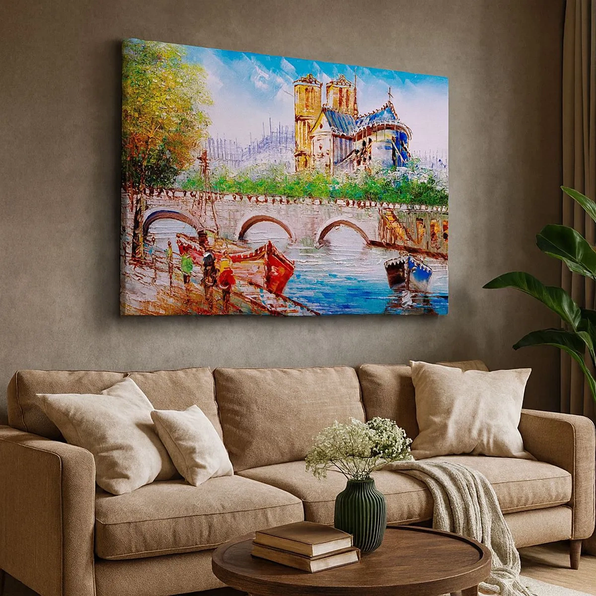 Quadro em tela - Paisagem com uma ponte e uma catedral em estilo clássico - 70x50cm - Nunca sai de moda - Decoração de parede moderna para a sala de estar e quarto ARTTOR