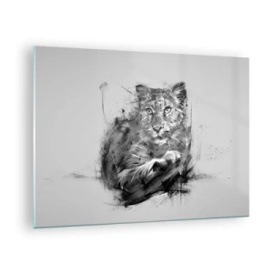 Quadro em vidro - Um desenho de um tigre em estilo monocromático sobre um fundo claro - 70x50cm - Sim, estou a ouvir atentamente - Decoração de parede moderna para a sala de estar e quarto ARTTOR