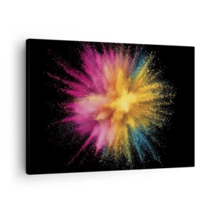 Quadro em tela - Explosão de pó colorido em um fundo preto - 70x50cm - O nascimento das cores  - Decoração de parede moderna para a sala de estar e quarto ARTTOR