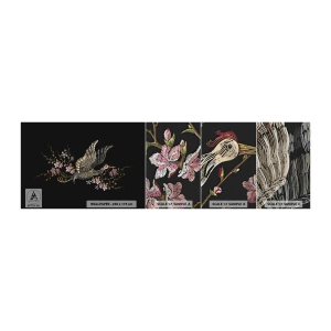 Amostra de papel de parede Premium Canvas - Pássaro exótico e bordado - Pássaro, Gráficos, Flores - 100x30 cm