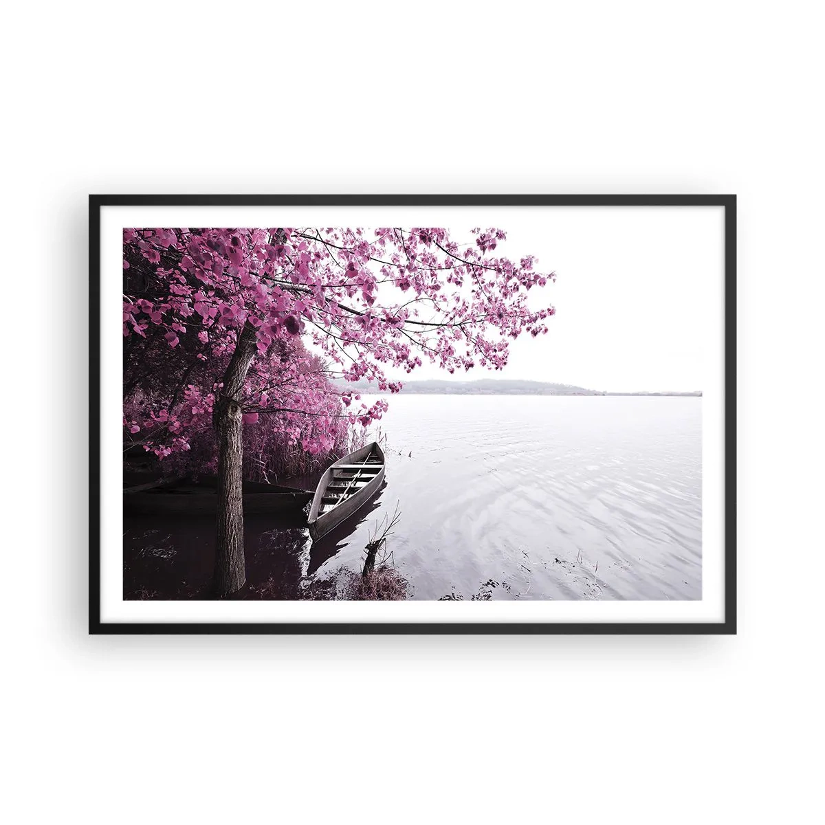 Pôster com moldura preta - Em silêncio cor-de-rosa - 91x61 cm
