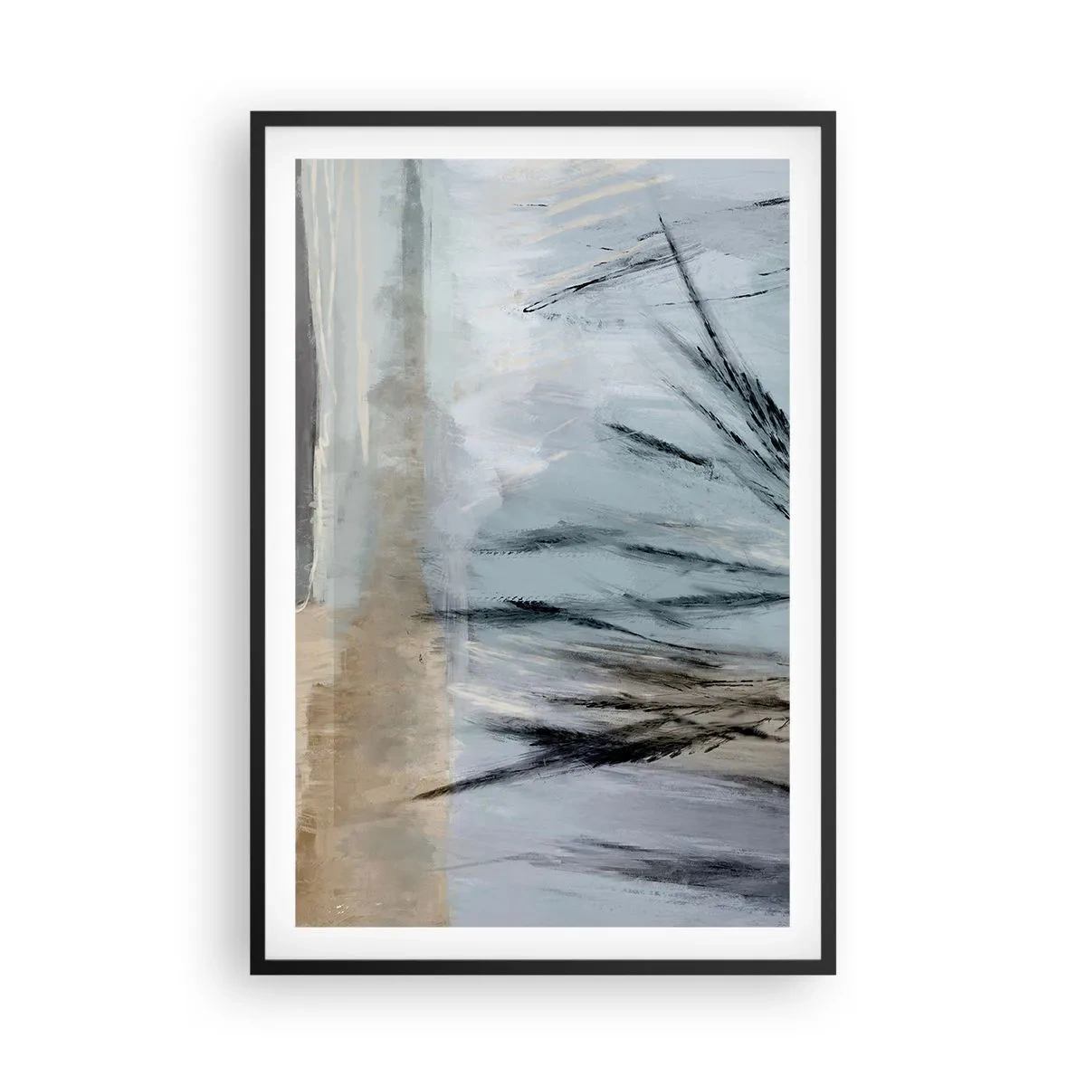 Pôster com moldura preta - Campos de inverno - 61x91 cm