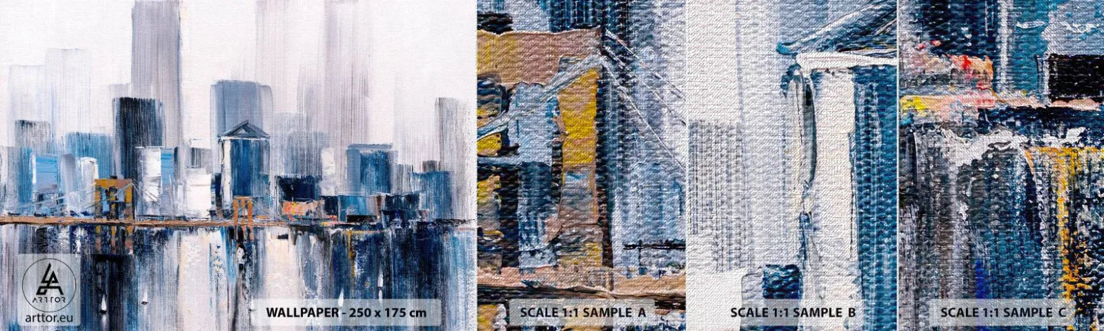 Amostra de papel de parede Premium Canvas - Impressão de Nova York - Edifícios, Pedaço, Pintura - 100x30 cm