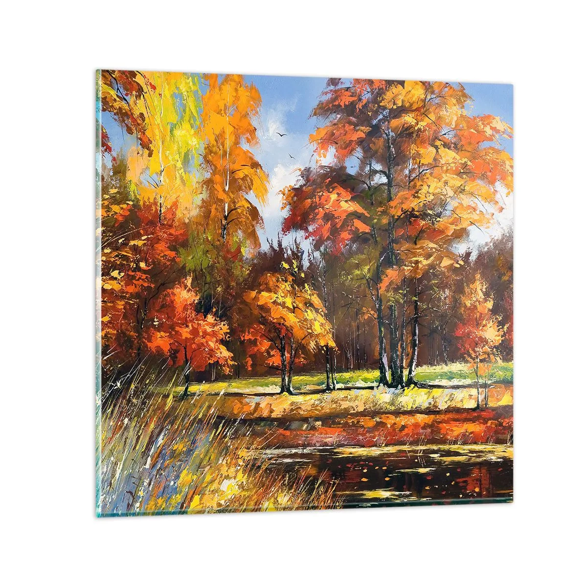 Quadro em vidro - Paisagem em ouro e bronze - 50x50 cm