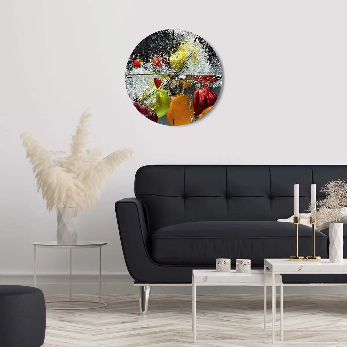Relógio de parede - Relógio em vidro - Fruta imersa em água com efeito splash - 30x30cm - Refresco de frutas - Decoração de parede moderna para a sala de estar, cozinha e quarto ARTTOR