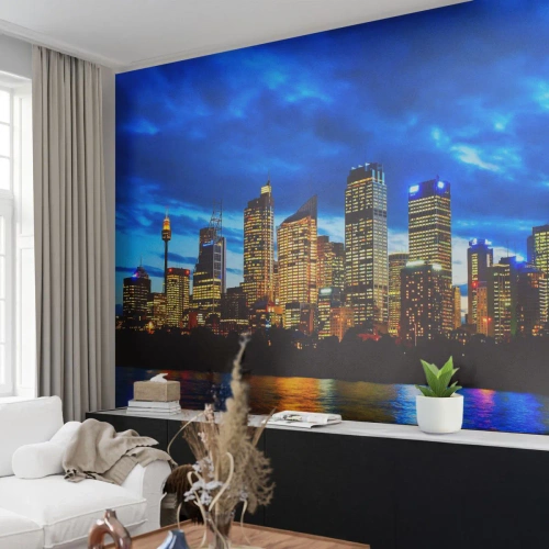 Papel de Parede Premium Sand - Uma noite de luzes e cores - Cidade, Sidney, Arquitetura - 150x105 cm