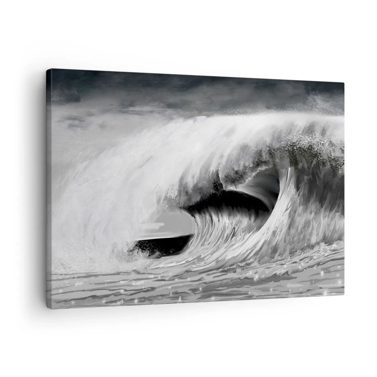 Quadro em tela - Onda dramática do oceano em monocromático - 70x50cm - A ira do oceano - Decoração de parede moderna para a sala de estar e quarto ARTTOR
