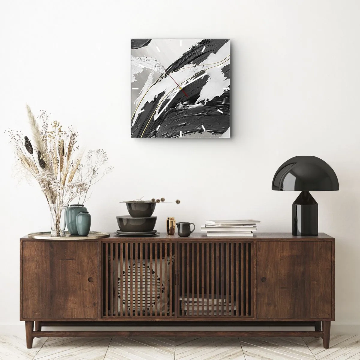 Relógio de parede - Relógio em vidro - Abstração em grande escala - 30x30 cm