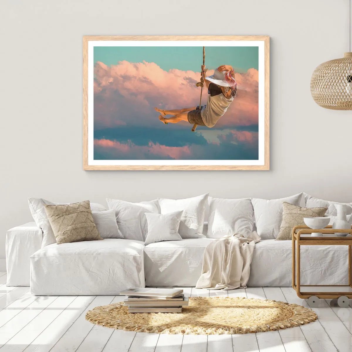 Pôster com moldura de carvalho claro - Diversão nas nuvens - 91x61 cm