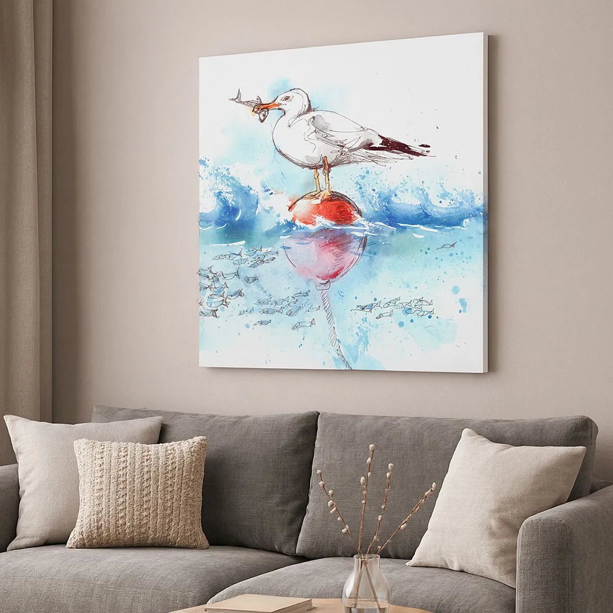 Quadro em tela - Pesca bem sucedida - 30x30 cm