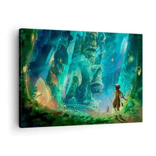 Quadro em tela - Floresta mágica com um personagem explorador - 70x50cm - Do Grande Livro de Contos de Fadas - Decoração de parede moderna para a sala de estar e quarto ARTTOR