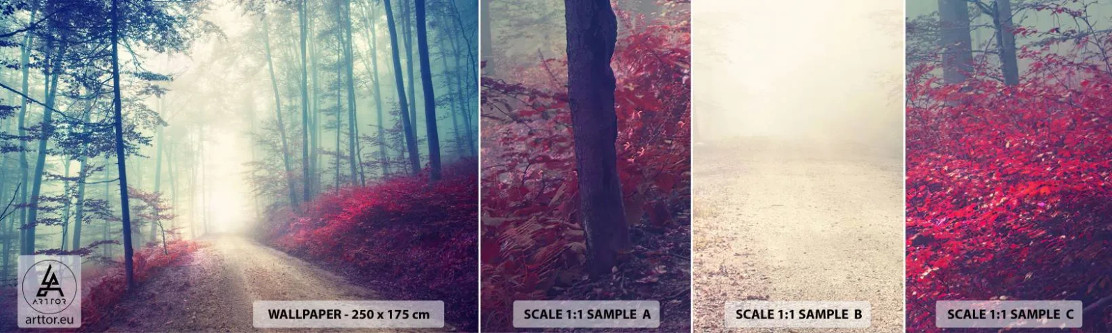 Amostra de Papel de Parede Standard Eco - Como é bom acordar cedo - Paisagem, Floresta, Estrada Florestal - 100x30 cm