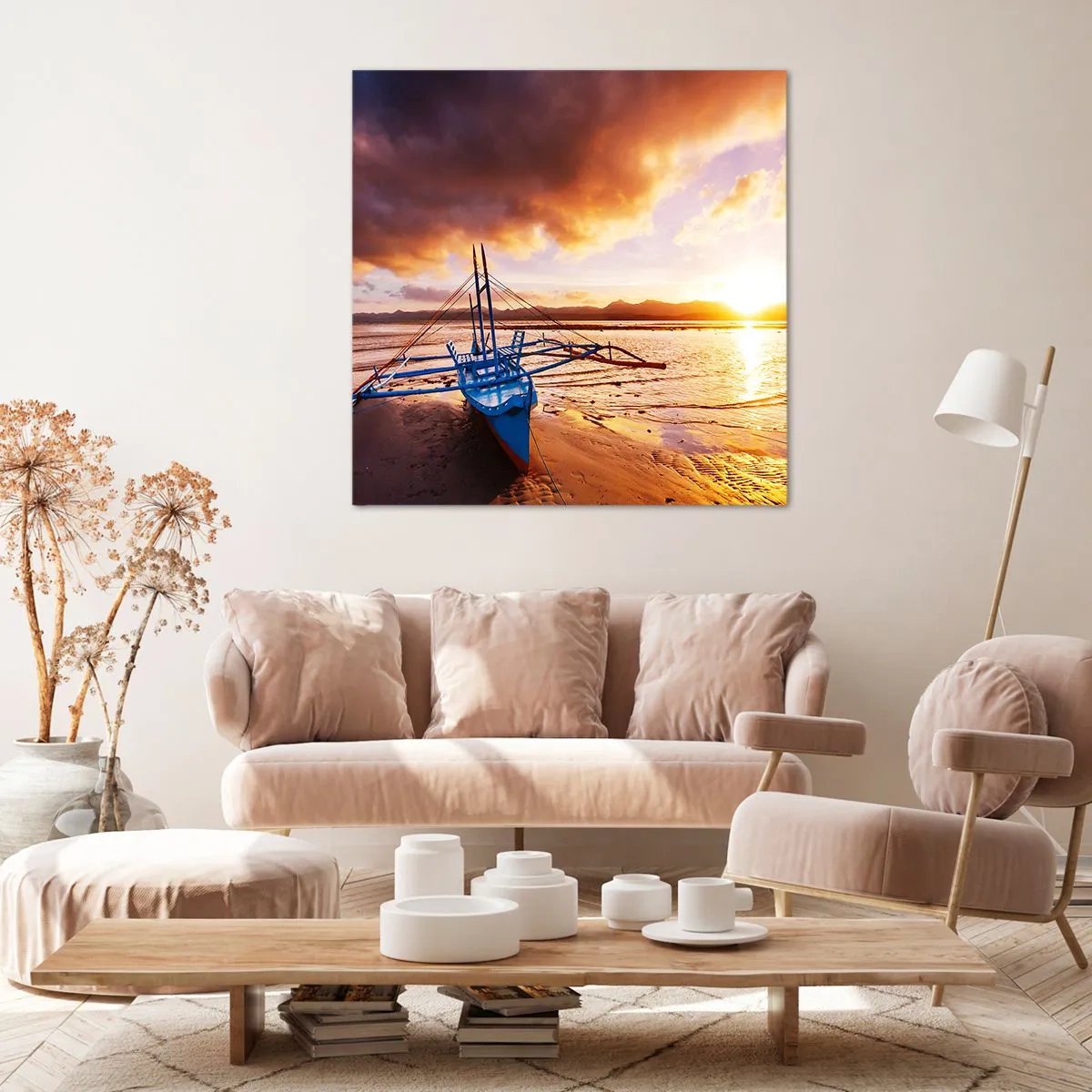 Quadro em tela - Esticar-se na areia após um longo dia - 70x70 cm