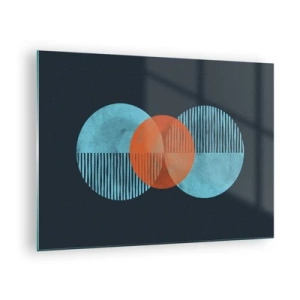 Quadro em vidro - Círculos coloridos com linhas verticais em um fundo escuro - 70x50cm - Obras de arte simétricas - Decoração de parede moderna para a sala de estar e quarto ARTTOR