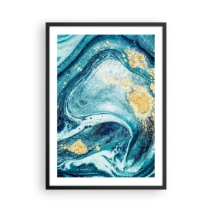 Pôster com moldura preta - Padrão abstrato com tons de azul e dourado - 50x70cm - Redemoinho azul - Decoração de parede moderna para a sala de estar e quarto ARTTOR
