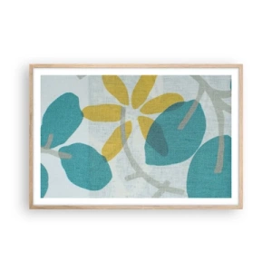 Pôster com moldura de carvalho claro - Entre as folhas azuis - 91x61 cm