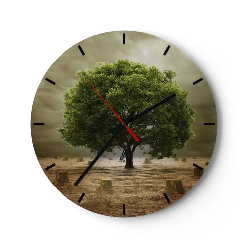 Relógio de parede - Relógio em vidro - Uma árvore cercada por tocos contra um céu tempestuoso - 30x30cm - Toda a esperança - Decoração de parede moderna para a sala de estar, cozinha e quarto ARTTOR