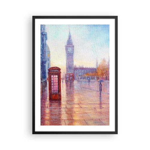 Pôster com moldura preta - Big Ben e a cabine telefônica vermelha em um dia chuvoso - 50x70cm - Um dia de outono em Londres - Decoração de parede moderna para a sala de estar e quarto ARTTOR