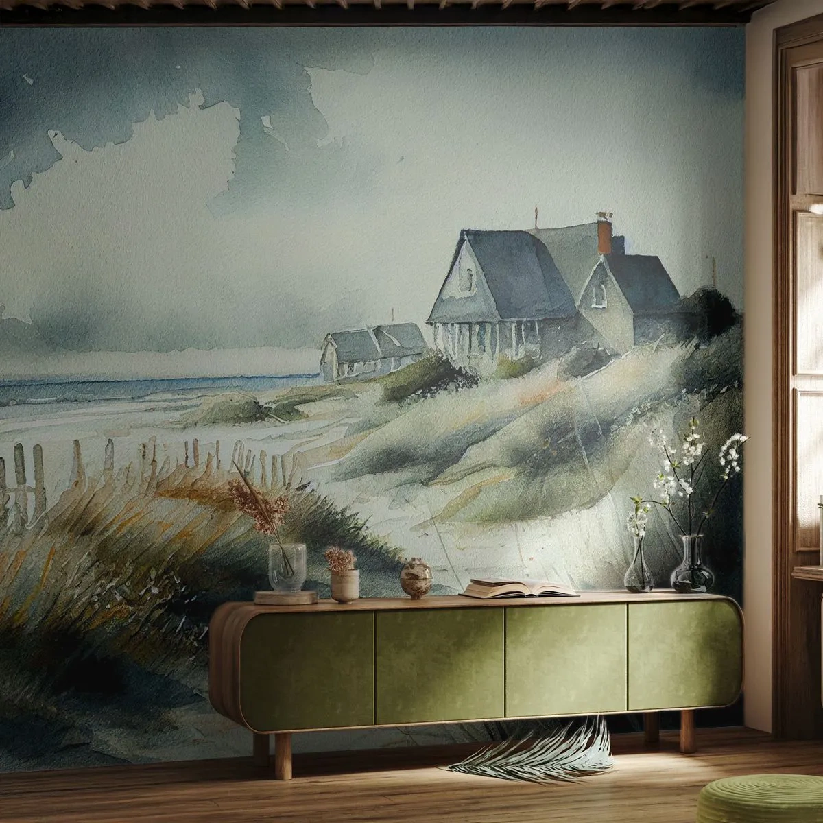 Papel de Parede Premium Canvas - Longe da agitação - Casa, Praia, Mar - 500x350 cm