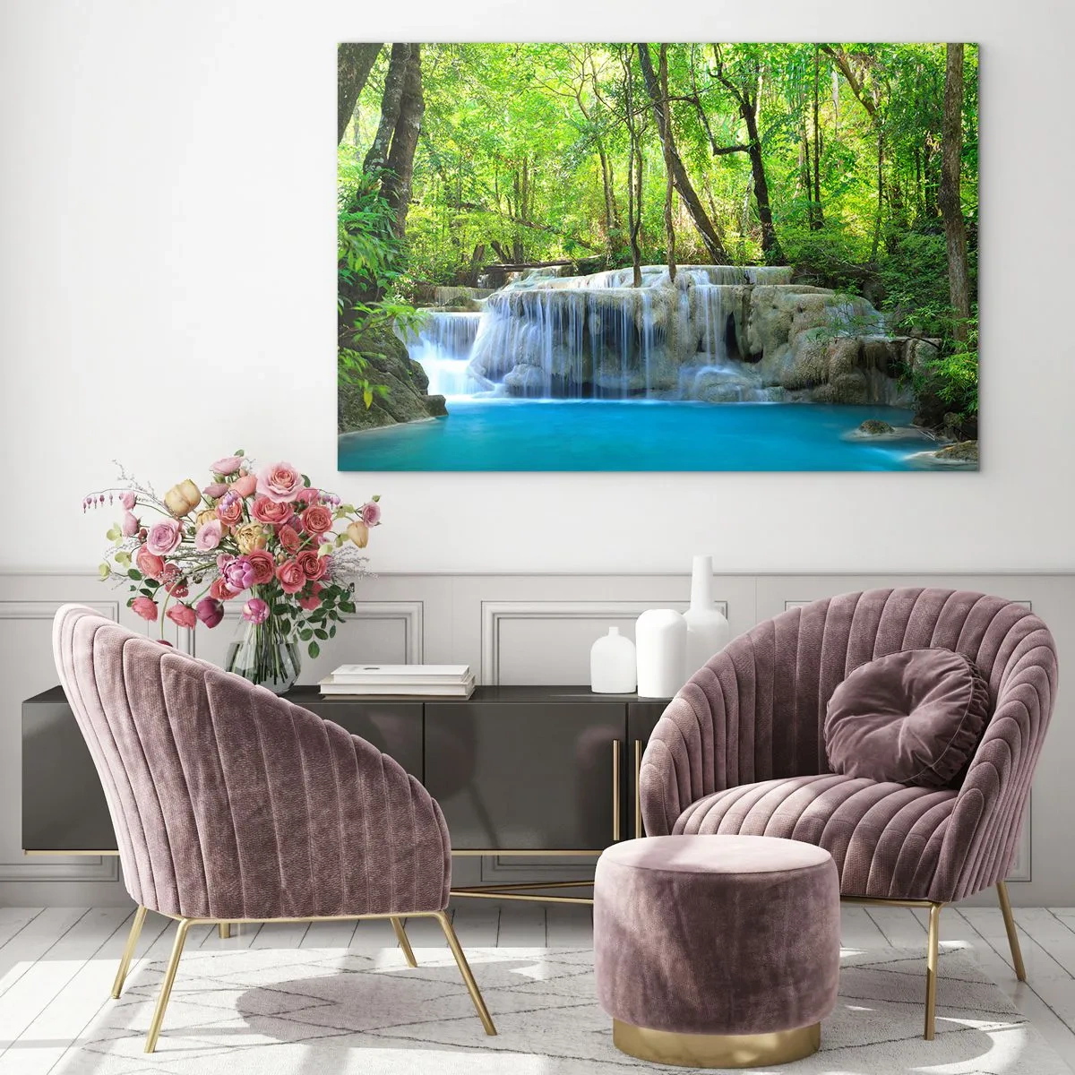 Quadro em vidro - Afogar-se na turquesa e vegetação - 120x80 cm