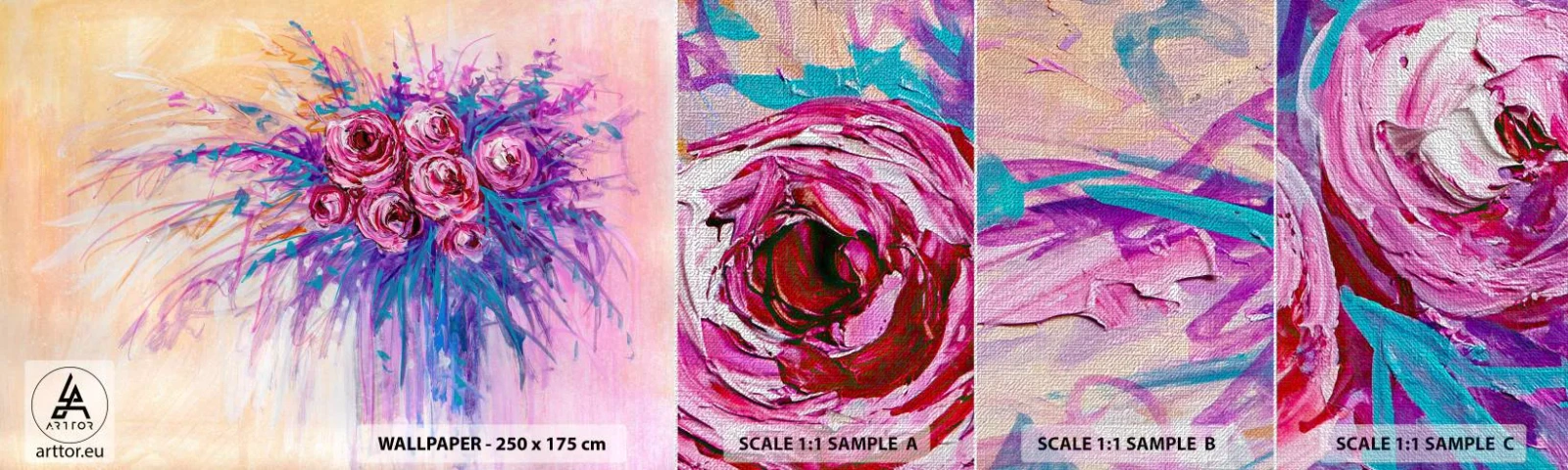 Amostra de papel de parede Premium Canvas - Fonte de rosas - Flores, Buquê de flores, Rosa - 100x30 cm