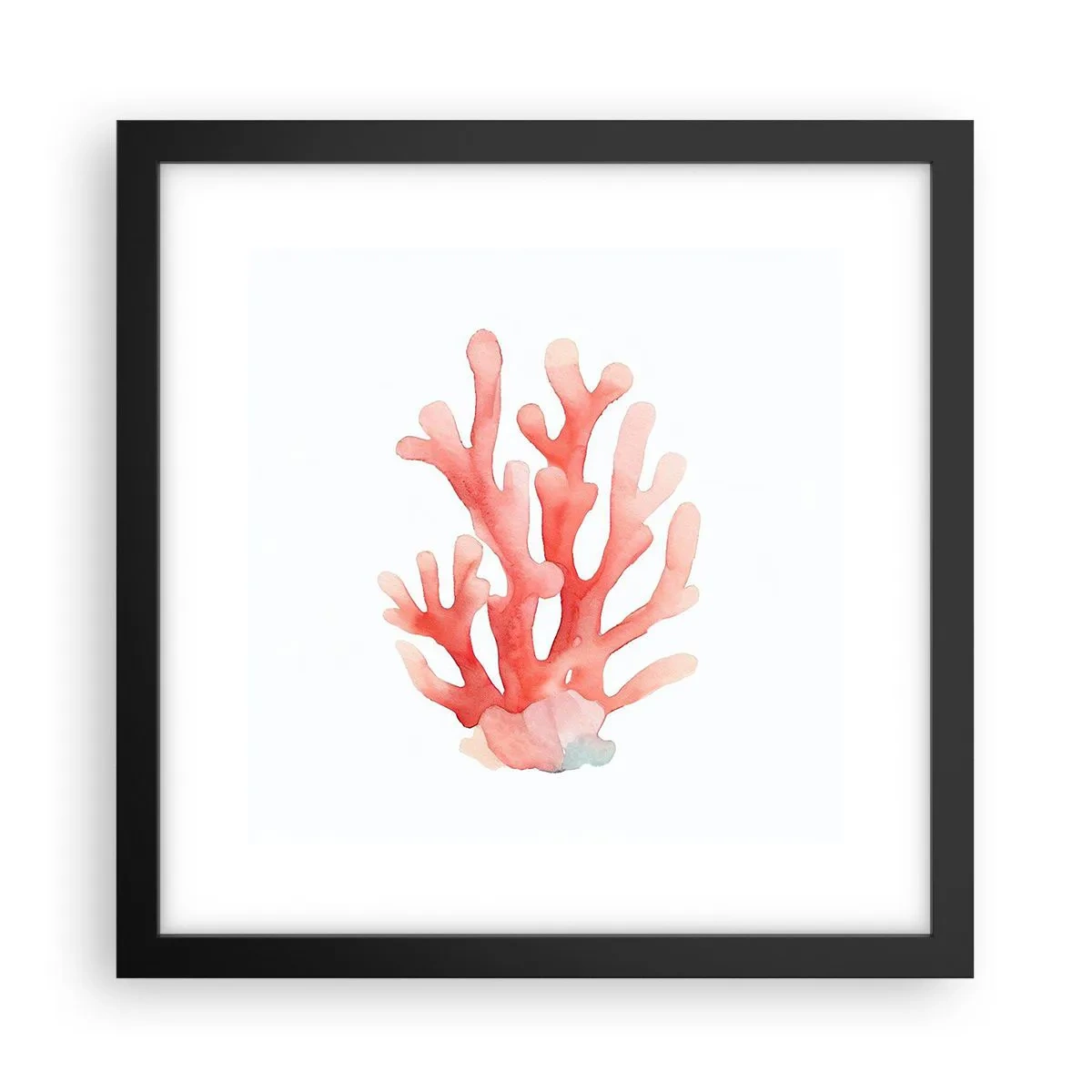 Pôster com moldura preta - Coral de cor coral - 30x30 cm