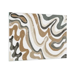 Quadro em vidro - Padrão abstrato em cores terrosas - 70x50cm - Meandros de cores da terra - Decoração de parede moderna para a sala de estar e quarto ARTTOR