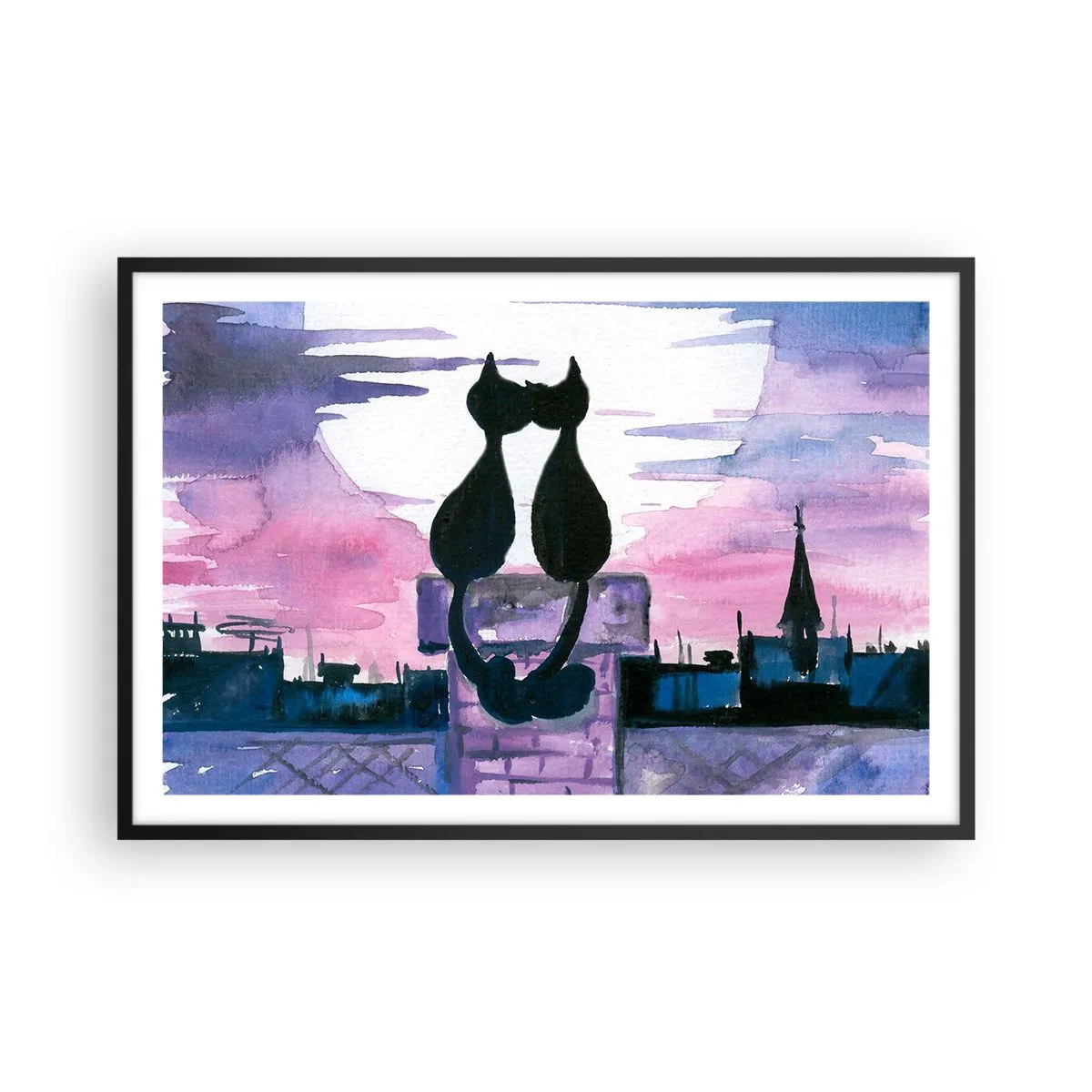 Pôster com moldura preta - Rendez-vous sob a lua - 91x61 cm