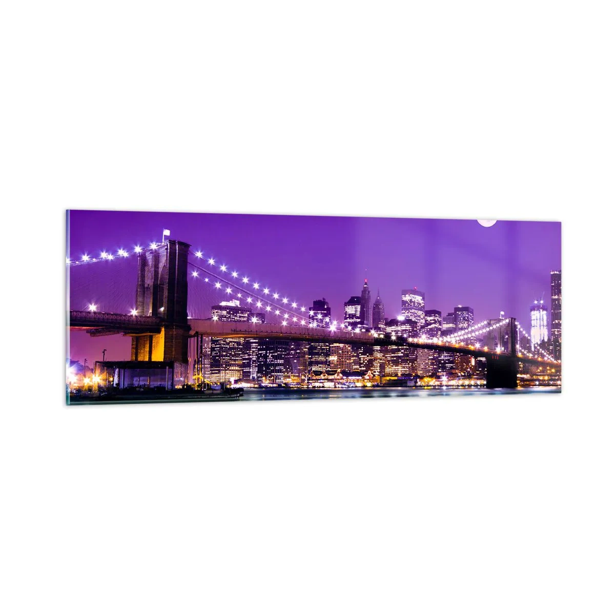 Quadro em vidro - Luzes de uma grande cidade em roxo - 90x30 cm