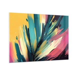 Quadro em vidro - Pinceladas dinâmicas em cores vibrantes - 70x50cm - Composição – uma explosão de alegria - Decoração de parede moderna para a sala de estar e quarto ARTTOR