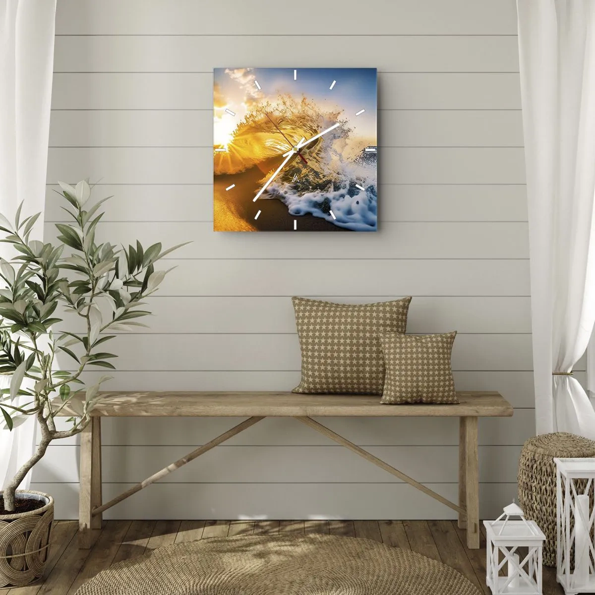 Relógio de parede - Relógio em vidro - Diversão na areia - 40x40 cm