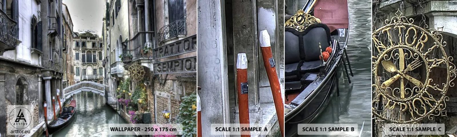 Amostra de papel de parede autocolante Deluxe Sticker - Há séculos em devaneio silencioso - Veneza, Cidade, Arquitetura - 100x30 cm