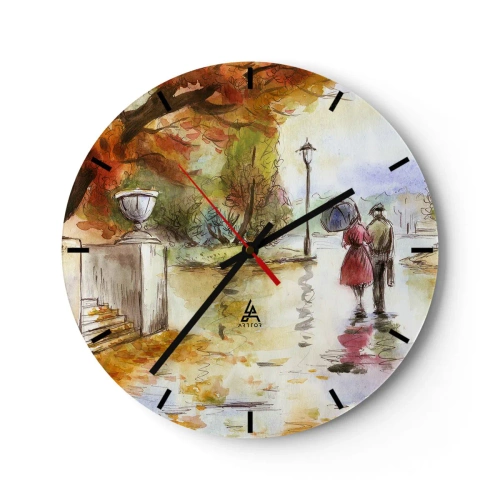 Relógio de parede - Relógio em vidro - Outono romântico no parque - 40x40 cm