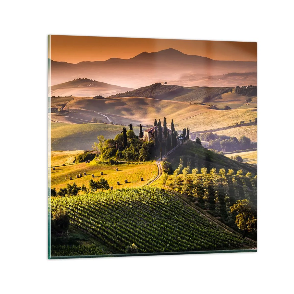 Quadro em vidro - Arcádia - Paisagem toscana - 30x30 cm