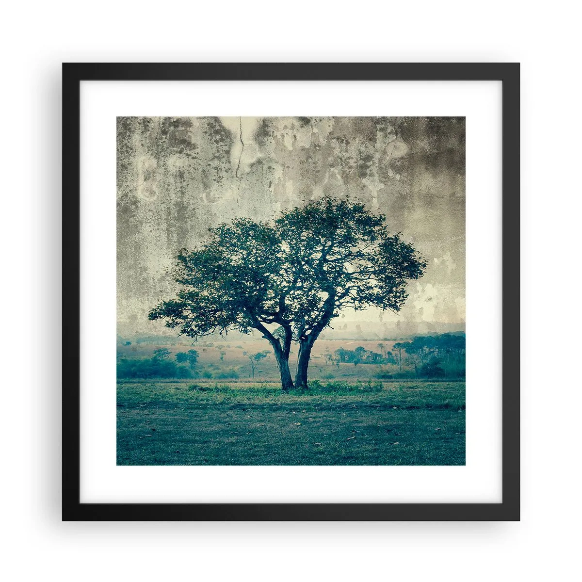 Pôster com moldura preta - Uma macieira num prado azul? - 40x40 cm