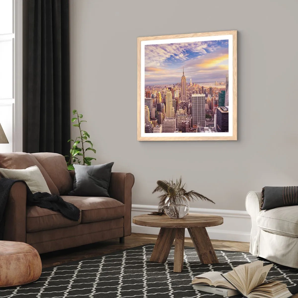 Pôster com moldura de carvalho claro - Alcançar as nuvens - 30x30 cm