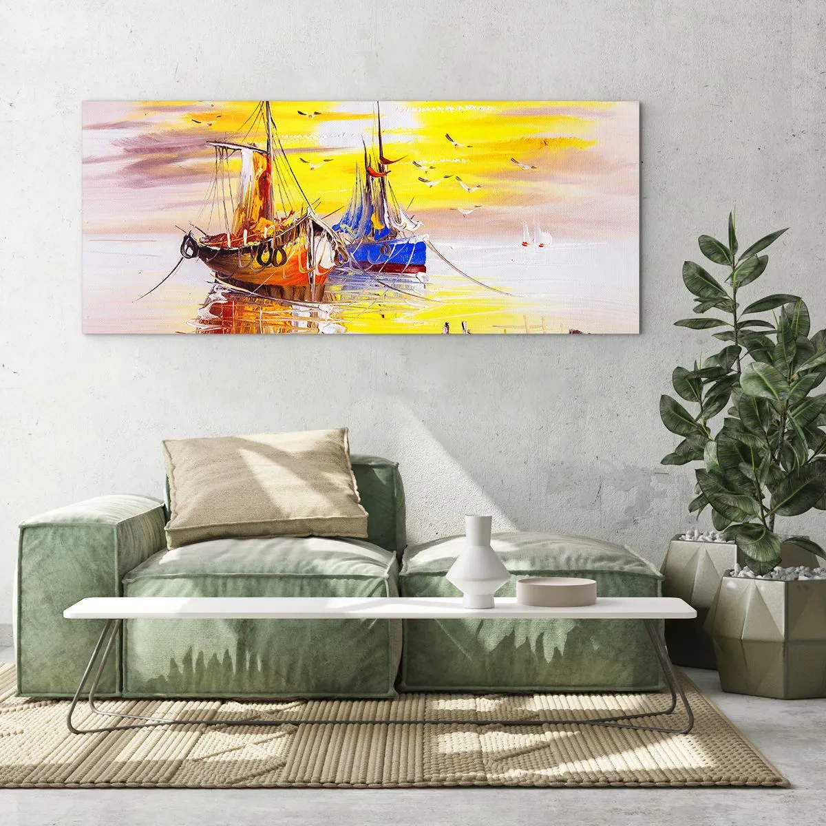 Quadro em vidro - Um merecido descanso no porto - 100x40 cm