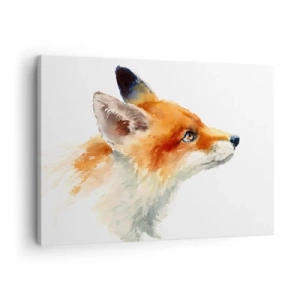 Quadro em tela - Raposa vermelha em estilo aquarela sobre fundo branco - 70x50cm - Nunca é demais ter cuidado - Decoração de parede moderna para a sala de estar e quarto ARTTOR