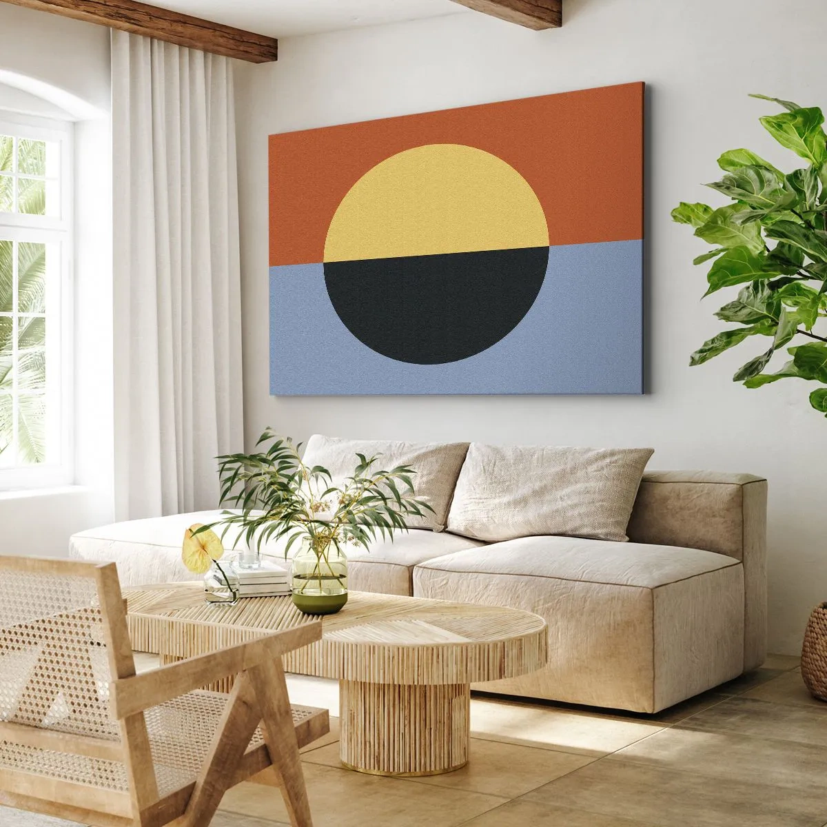 Quadro em tela - Abstração geométrica com cores contrastantes - 70x50cm - Composição do calor e do frio - Decoração de parede moderna para a sala de estar e quarto ARTTOR