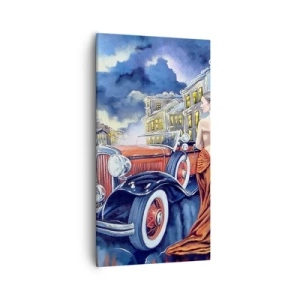 Quadro em tela - Música instrumental em azul e coral - 55x100 cm