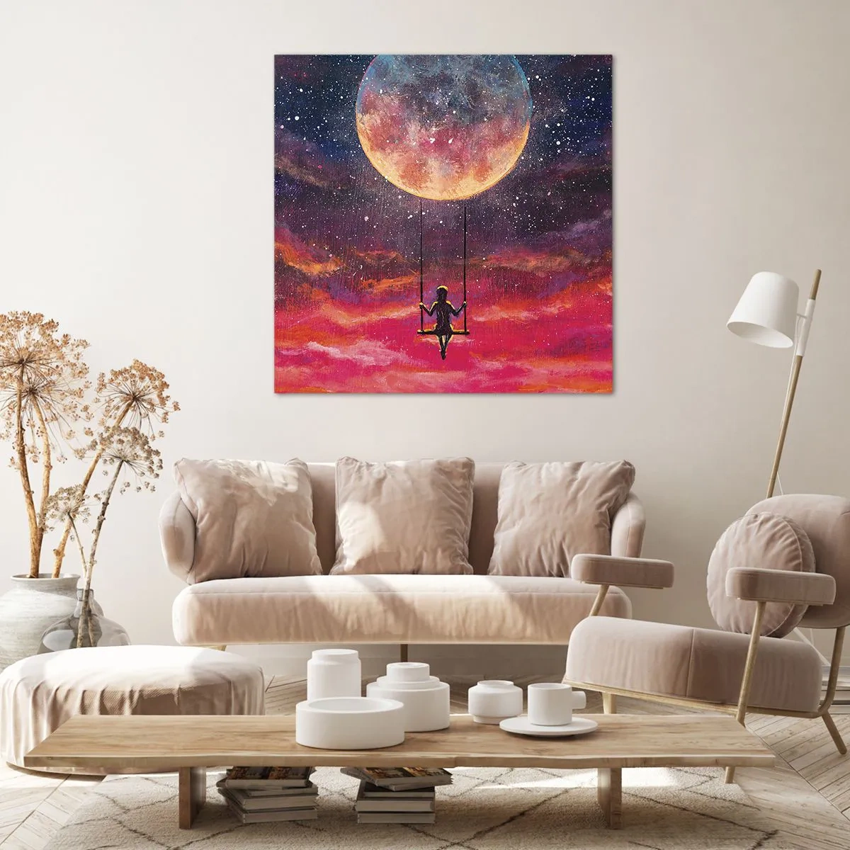 Quadro em tela - Balanço nas nuvens - 40x40 cm