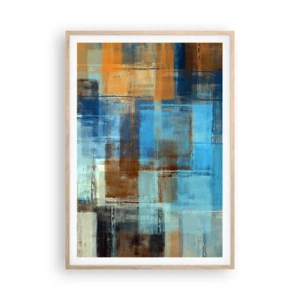 Pôster com moldura de carvalho claro - Através da cortina azul - 70x100 cm
