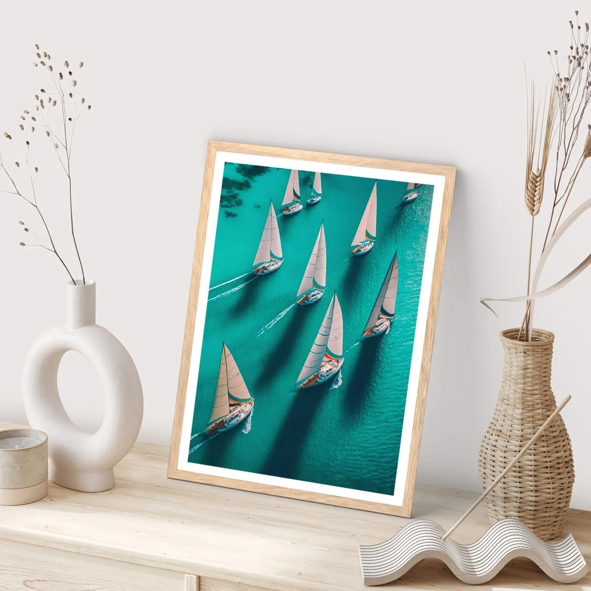 Pôster com moldura de carvalho claro - Numa competição com o vento - 50x70 cm