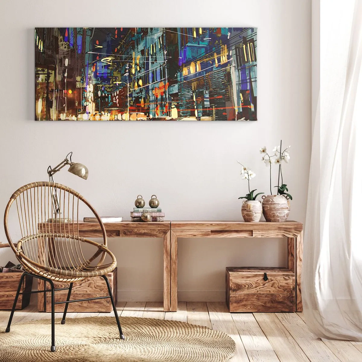 Quadro em tela - O alvoroço da rua à noite - 100x40 cm